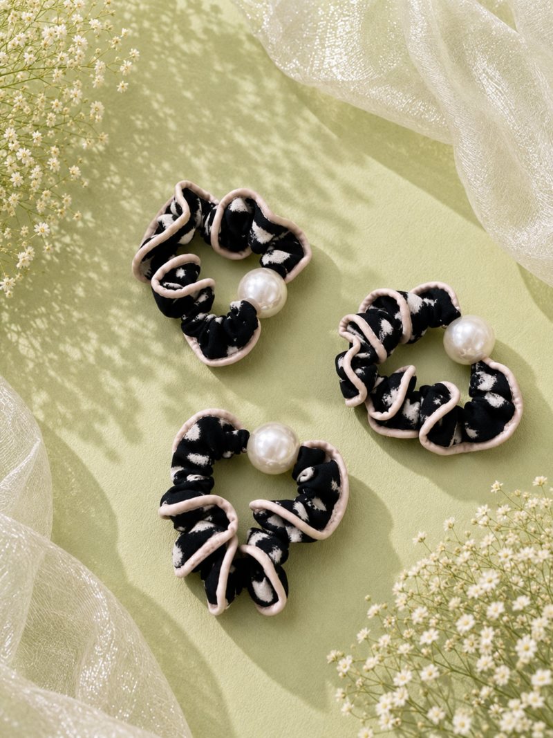 Pearl Accent Abstract Print Hair Scrunchie Pearl Accent Abstract Print Hair Scrunchie