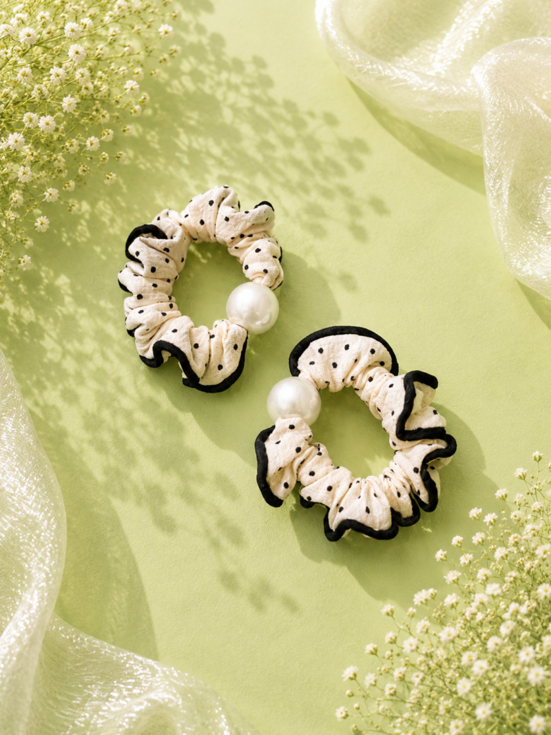 Pearl Polka Dot Hair Scrunchie Pearl Polka Dot Hair Scrunchie
